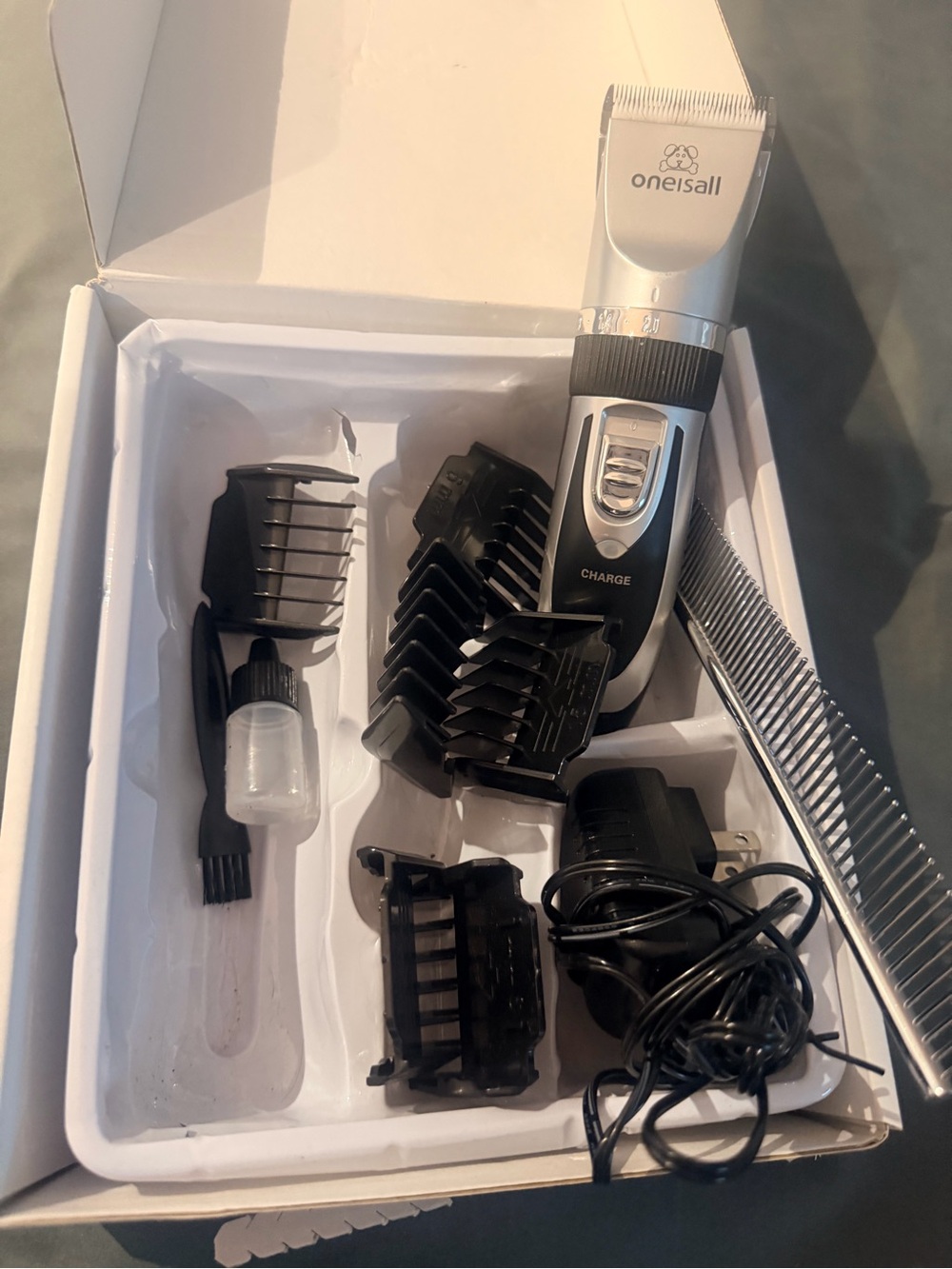 Black and Silver Rechargeable Dog Grooming Clipper Kit opened but never used